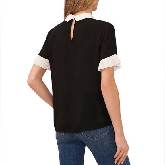 CECE Black‎ and white flutter sleeve top size S - Picture 3 of 14